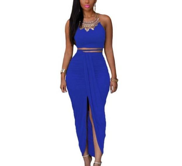 Ladies Maxi High Split Pleated Skirt Set - Beauty and Trends 