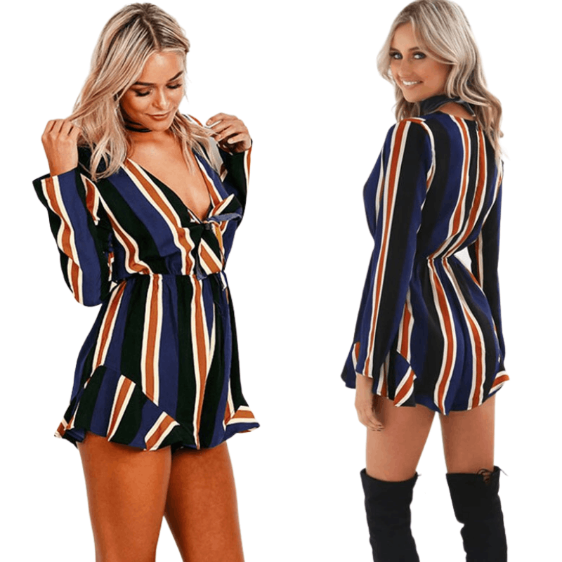 Ladies Deep V Casual Short Jumpsuit - Beauty and Trends 