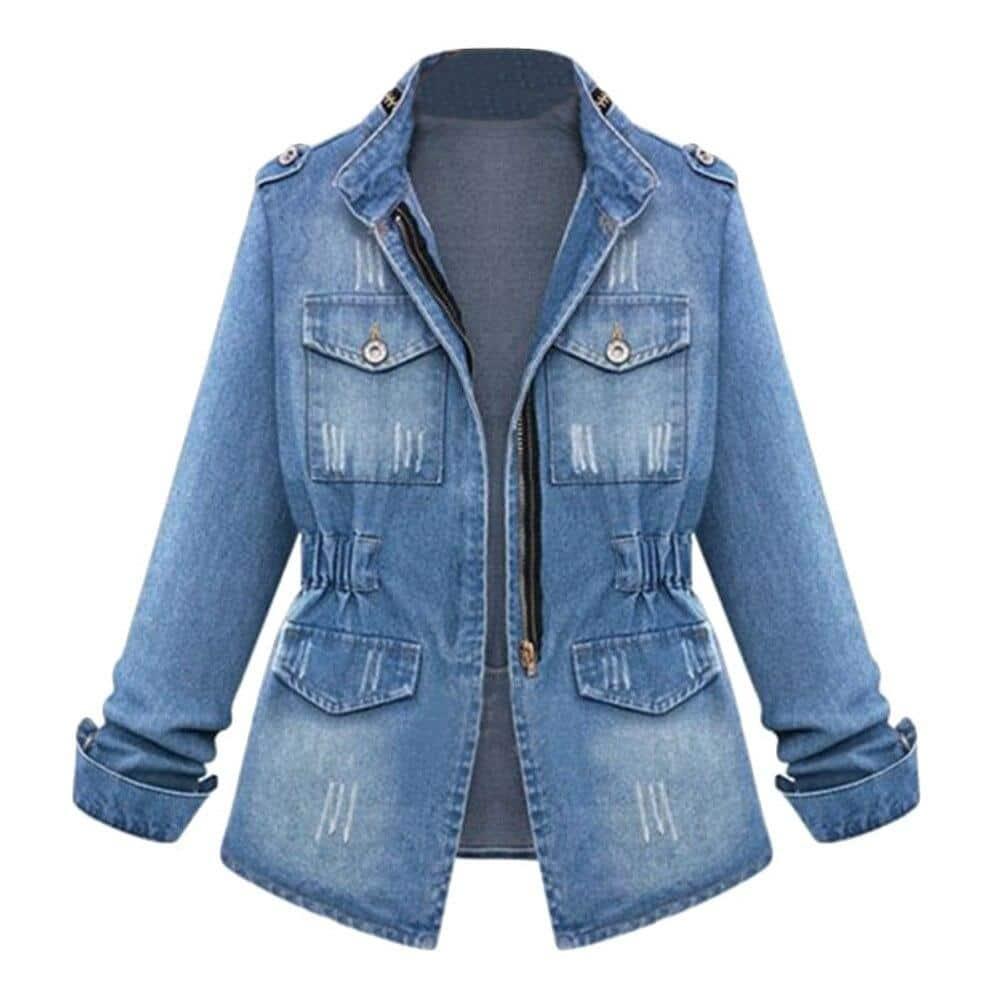 Ladies Plus Size Casual Jeans Jacket - Beauty and Trends 