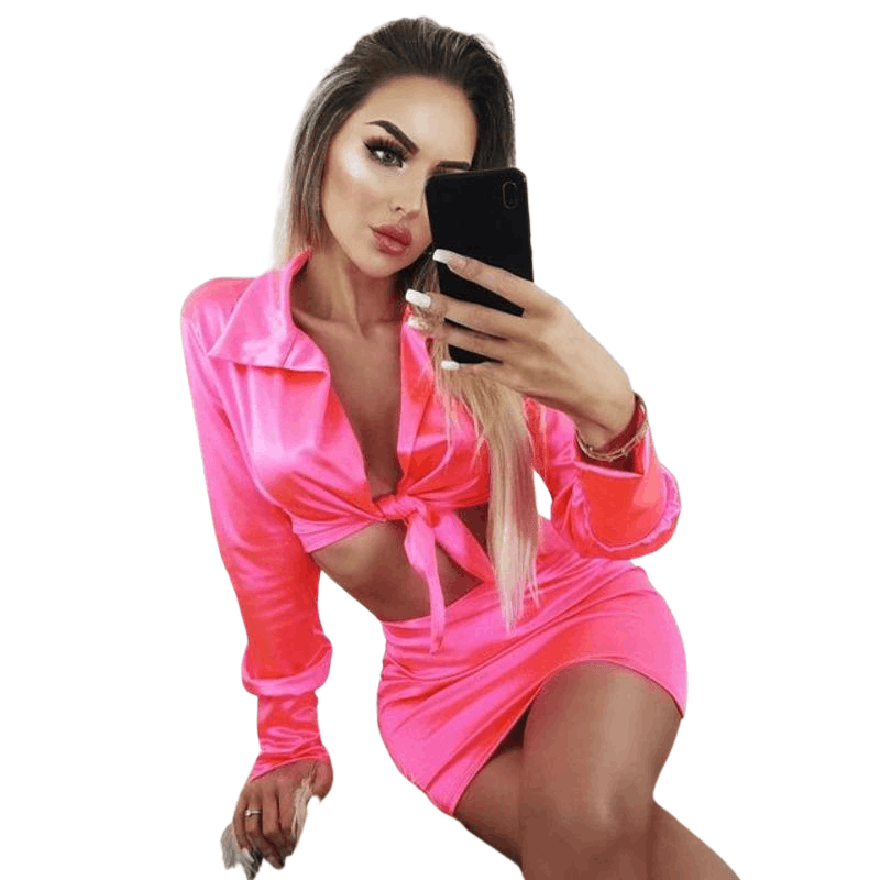 Ladies Silky Satin Mini Skirt Set - Beauty and Trends 