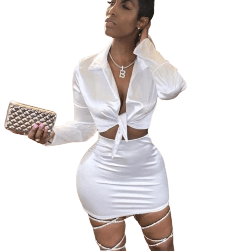 Ladies Silky Satin Mini Skirt Set - Beauty and Trends 