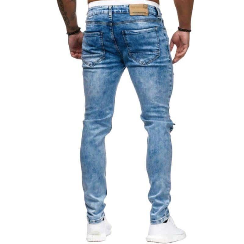 Men's Straight Ripped Light Blue Jeans-Beauty and Trends Online