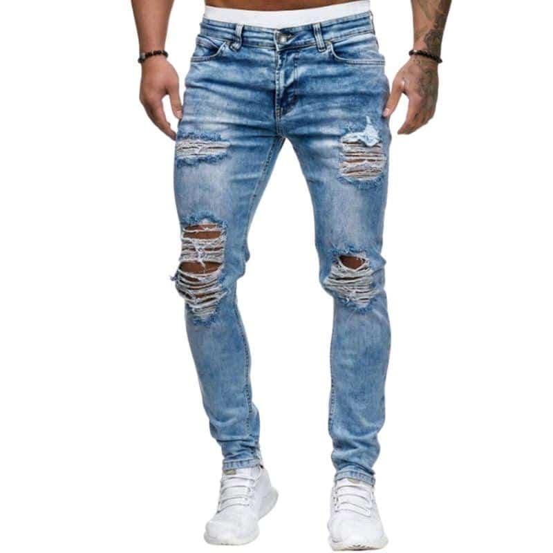 Men's Straight Ripped Light Blue Jeans-Beauty and Trends Online