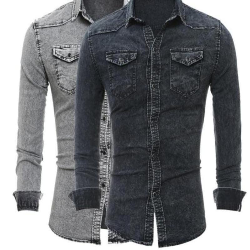 Men's Washed Gray Jeans Shirt - Beauty and Trends Online 