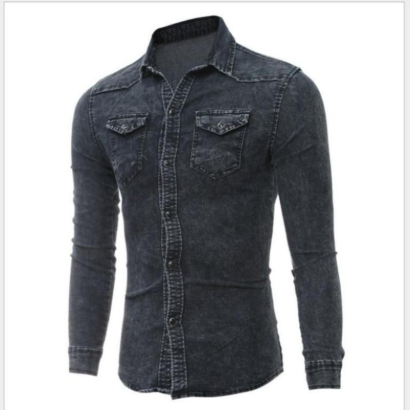 Men's Washed Gray Jeans Shirt - Beauty and Trends Online