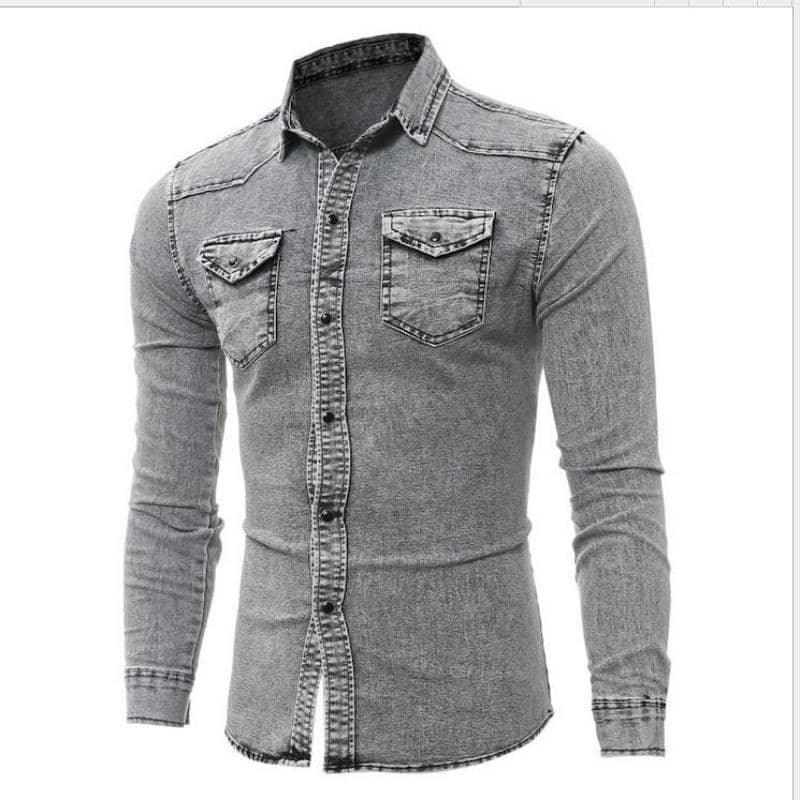 Men's Washed Gray Jeans Shirt - Beauty and Trends Online