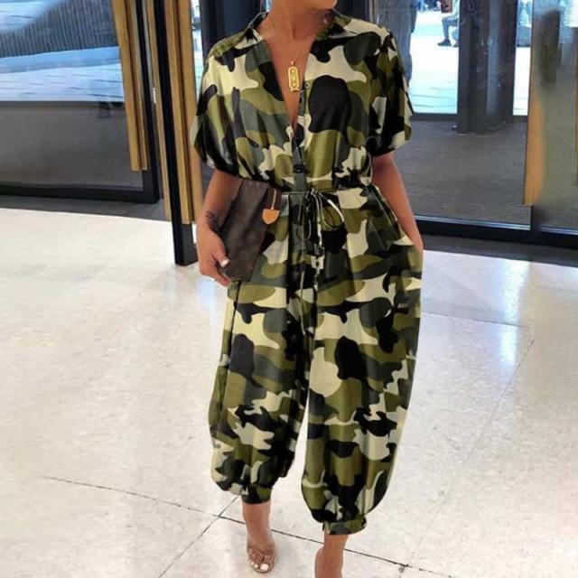 Women Printed  Short Sleeve Jumpsuit - Sizes S-5XXL - Beauty and Trends 