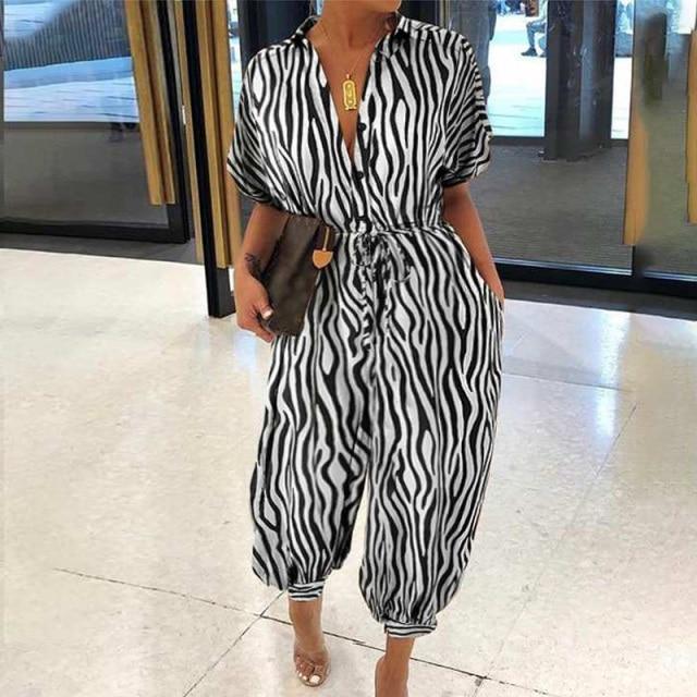 Women Printed  Short Sleeve Jumpsuit - Sizes S-5XXL - Beauty and Trends 